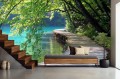 FOTOTAPETA pomost szmaragdowe jezioro do salonu sypialni NATURE 