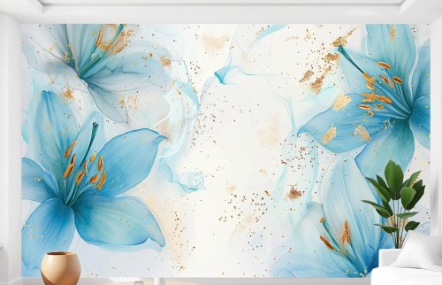 FOTOTAPETA niebieskie kwiatki do salonu sypialni BLUME 