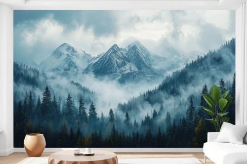 FOTOTAPETA zamglone góry las drzewa MOUNTAINS 