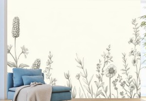 FOTOTAPETA KWIATY do salonu PRADO dekoracyjny szkic kwiatów 