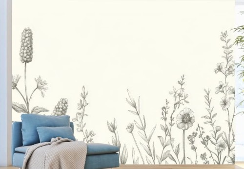 FOTOTAPETA KWIATY do salonu PRADO dekoracyjny szkic kwiatów 