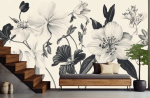 FOTOTAPETA kwiaty ciemny szkic  NERO 