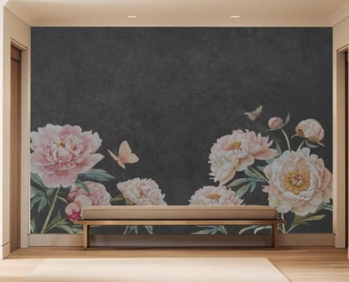 FOTOTAPETA czarny beton kwiaty piwonie BLOOMS 