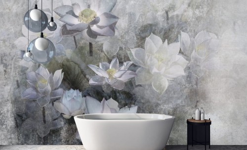 FOTOTAPETA kwiaty lotosu beton struktura do salonu sypialni LOTUS 
