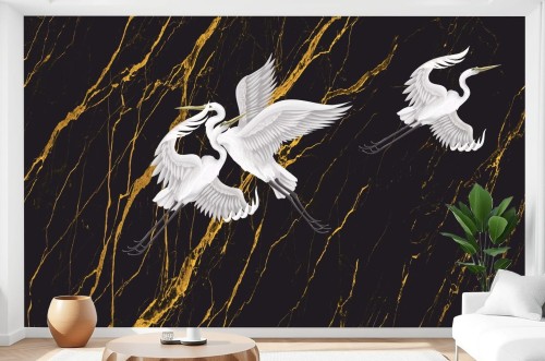 FOTOTAPETA żurawie i marmur do salonu sypialni CRANES 