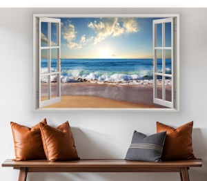 Obraz okno plaża morze widok przez OKNO 