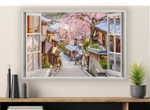 Obraz okno  japonia sakura widok przez OKNO  