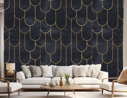 FOTOTAPETA 3D do salonu sypialni ART DECO geometryczne pozłacane łuki 