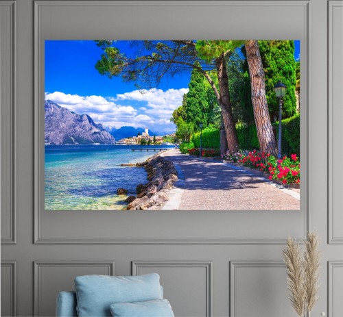 PIĘKNY Obraz jezioro wybrzeże góry canvas do salonu