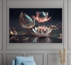 NOWOCZESNY Obraz 3D KWIAT LOTOSU na płótnie canvas do salonu 