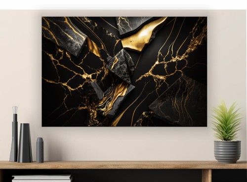 Obraz MARMUR ZŁOTY na płótnie canvas do salonu elegancja złoto 