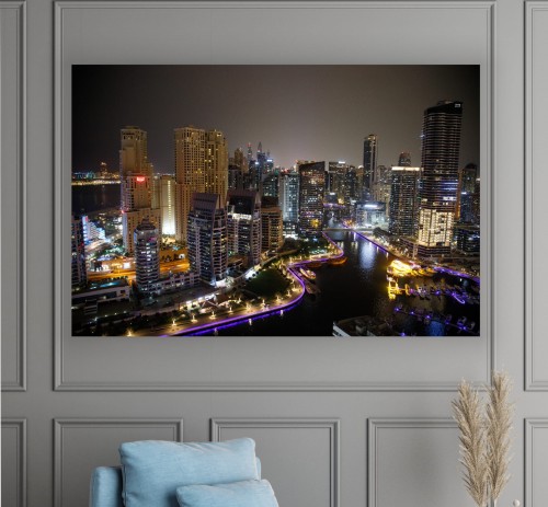Obraz na płótnie canvas do salonu sypialni Marina Dubaj miasto nocą 