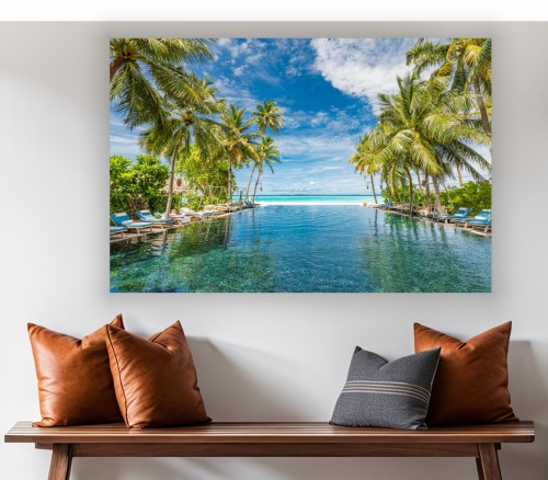 Obraz wakacyjny na płótnie do salonu tropiki palmy kurort 