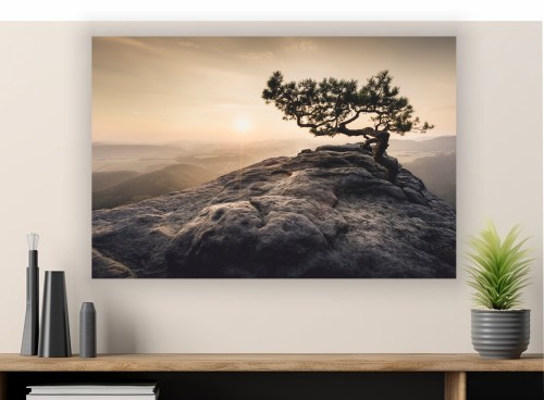 DUŻY Obraz drzewo wzgórza góry widok na płótnie canvas 