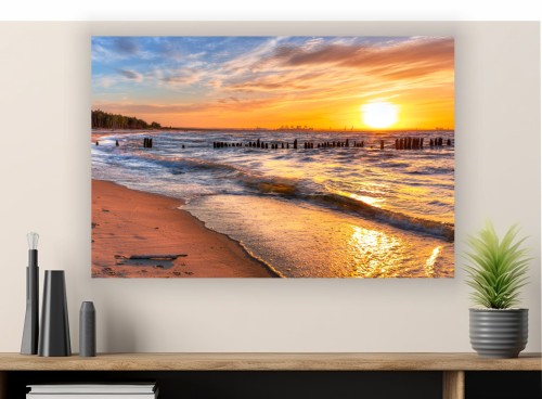 Obraz DO SALONU ZACHÓD SŁOŃCA PLAŻA MORZE na płótnie canvas 