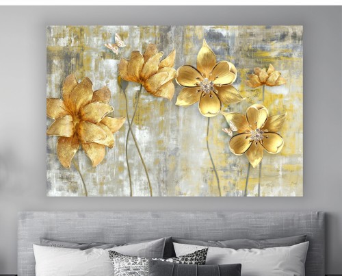 Obraz złote kwiaty na płótnie canvas elegancki obraz 