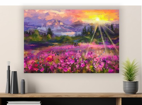 Obraz na płótnie canvas pejzaż kwiaty obraz jak malowany 