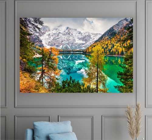 Obraz jezioro z górach Braies canvas DO SALONU na płótnie 