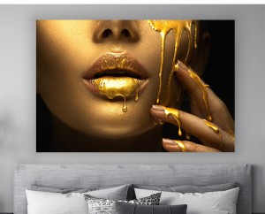 NOWOCZESNY obraz na płótnie canvas ZŁOTA FARBA USTA KOBIETA