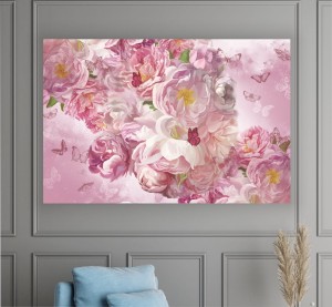 obraz na płótnie canvas piwonie róż różowe motyle