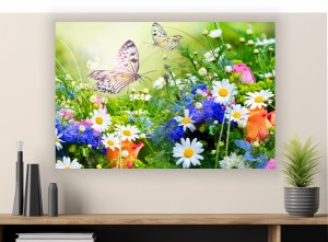 Obraz MOTYLE KWIATY ŁĄKA NATURA do salonu sypialni canvas 