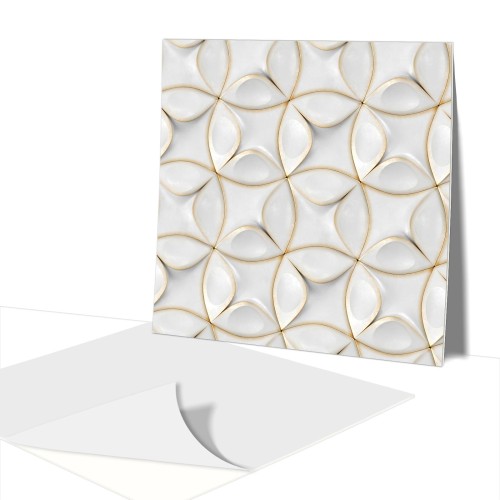Płytki  Samoprzylepne pcv na Ścianę Biało Złota 3D Geometria