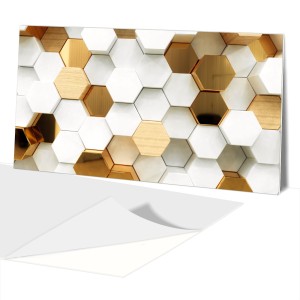 panel samoprzylepny winylowy biel złoto heksagony Efekt 3D