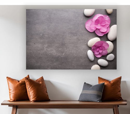 obraz na płótnie canvas KWIATY KAMIENIE SPA  