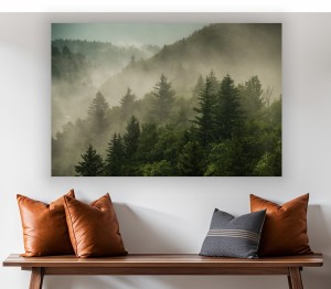 Obraz LAS MGŁA W GÓRACH na płótnie canvas do salonu 