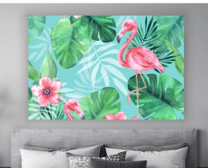 Obraz na ścianę na płótnie canvas FLAMINGI LIŚCIE
