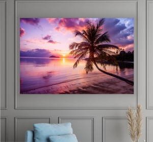 OBRAZ palma na plaży zachód słońca DO SALONU SYPIALNI 