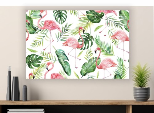 Obraz DO SYPIALNI FLAMINGI I LIŚCIE canvas 