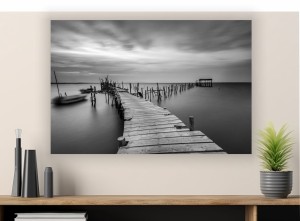 OBRAZ DRUKOWANY czarno biały morze most molo