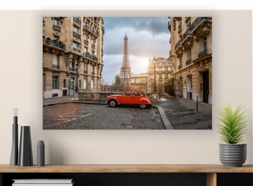 obraz PARYŻ FRANCJA na płótnie canvas czerwone auto Eiffla