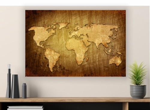 Obraz MAPA na płótnie canvas ZŁOTA MAPA DREWNO