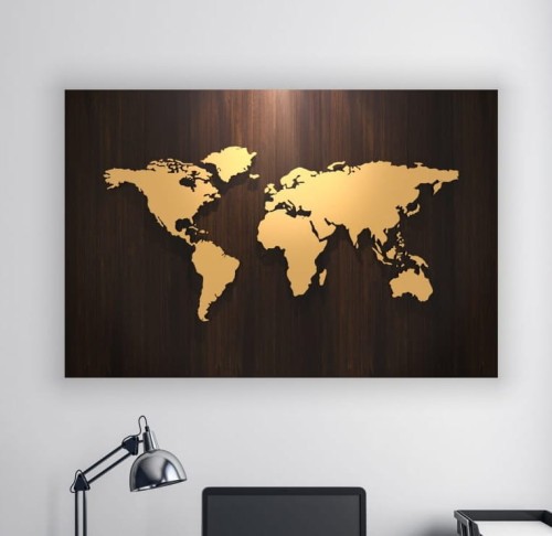ZŁOTA MAPA ŚWIATA obraz na płótnie canvas do salonu 
