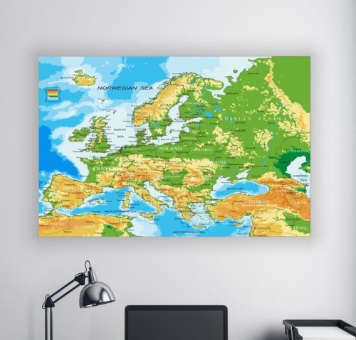FIZYCZNA MAPA EUROPY obraz drukowany na płótnie 