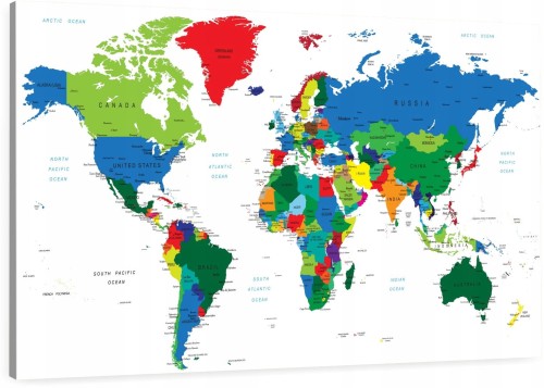 Tablica obraz korkowy Kolorowa mapa świata kraje PINEZKI GRATIS