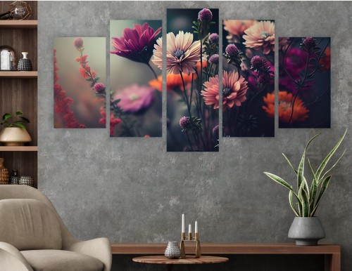 OBRAZ WIELOCZĘŚCIOWY flower garden do salonu LEŚNE KWIATY