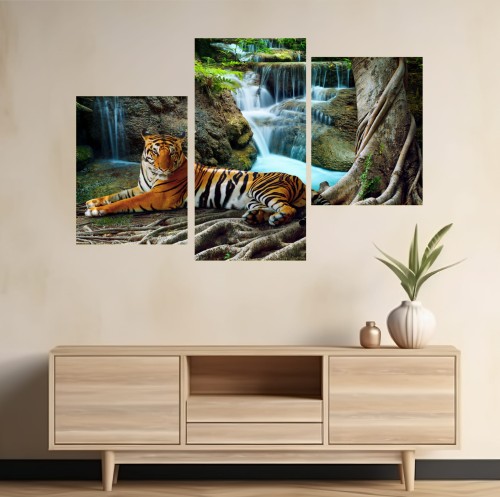 Obraz CANVAS tryptyk WODOSPADY TROPIKI TYGRYS