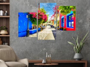 Obraz nowoczesny CANVAS tryptyk Wyspa Kos kwiaty uliczka