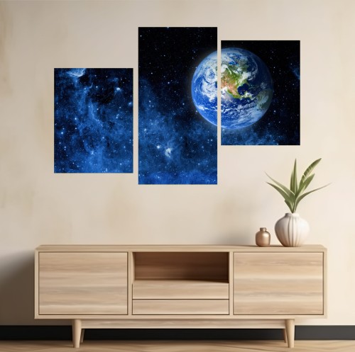Obraz nowoczesny ZIEMIA PLANETA KOSMOS tryptyk do sypialni