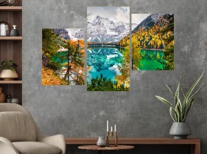 Obraz jezioro w górach Braies TRYPTYK do salonu canvas