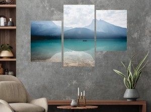 Obraz GÓRSKIE JEZIORO MGŁA tryptyk na płótnie canvas 