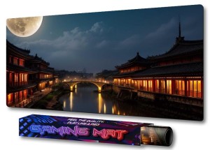 PODKŁADKA NA BIURKO GAMING CHINY NOCĄ ŚWIETLISTY MOST