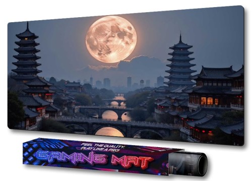 PODKŁADKA NA BIURKO GAMING Chińska Pagoda Pełnia Księżyca