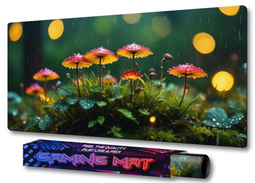 PODKŁADKA NA BIURKO GAMING Świetliste Grzyby Na Kępie Mchu
