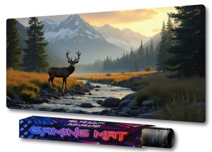 PODKŁADKA NA BIURKO GAMING Jeleń Przy Rzece Las Iglasty 