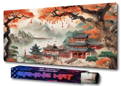 PODKŁADKA NA BIURKO GAMING Japan Village Nad Stawem Drzewka Sakura 