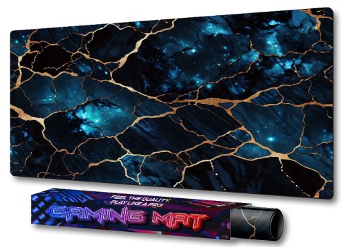 PODKŁADKA NA BIURKO GAMING Dark-Gold Wave Navy marble